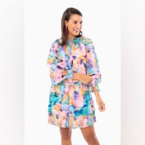 NWT Tanya Taylor Pleated Blurred Floral Dress - Size M